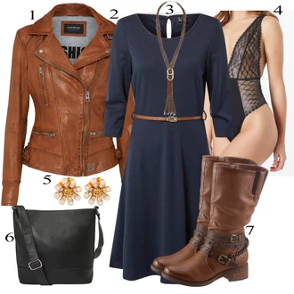 Motorka Outfit s Tmavě hnědá/Béžová/Hnědá Kozačka Bota se širokým nohavici/Kozačka se zipem/Motorkářská bota/Jezdecká Bota/Motorkářská Bota Mustang "Módní zimní outfit"Look: Motorka, Jízda na koni, Na Procházku, Turistika