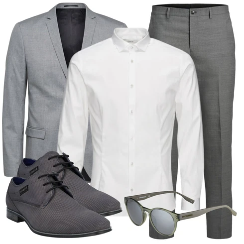Grau Große Größe SELECTED HOMME kombinieren mit Grau/Weiß Casual Hemd Jack & Jones