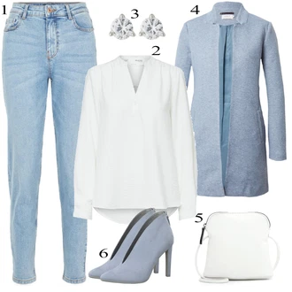 Outfity pro práci s Světle modrá Mom Jean/Dad Džíny/Boyfriend Džínové kalhoty/High Waist Džínové Kalhoty/Navlékací džíny/Zužující se Džíny/Girlfriend Džíny/Kožená Pánská Bund/Vintage džíny/Zkrácené Džíny Pieces "Elegantní vzhled"
