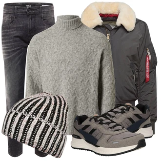 Outfit mit Schwarz Hose Große Größe Replay "Cool für die Freizeit"