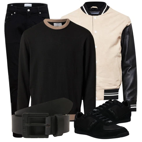 Schwarz Sneaker/Leder Sneaker Boss kombinieren mit Rosa/Beige/Blau Lederjacke SELECTED HOMME