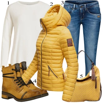 Outfit sa Žuta Traper Jakna MARIKOO "Idealno za zimu"