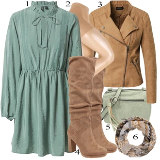 Nadrozměrné Outfit s Zelená/Světle zelená/Tyrkysový Košilové šaty/Šaty S Kosticí/Halenkové Šaty/Manšestrové Šaty VERO MODA "Business vzhled"Look: Boho, Irský, Příliš oblečený, Nadrozměrné, Univerzitní