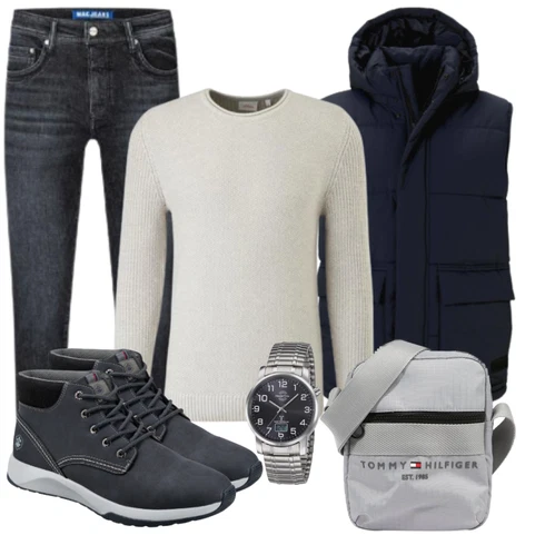 Grau Schultertasche Tommy Hilfiger kombinieren