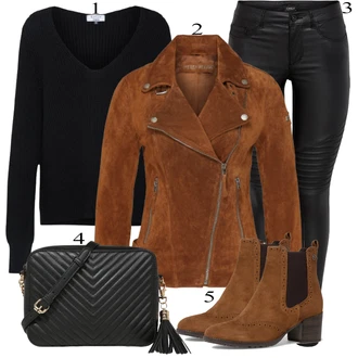 Italský Outfit s Šedá/Hnědá/Khaki/Béžová Bunda s Bočním Zipem/Kožené Bund Kožená vintage bunda/Bunda z Umělé Kůže/Motorkářské Bund/Kožené Bund/Motorkářská bunda Freaky Nation "Praktický vzhled"Look: Emo, Italský, Western, 80tá léta