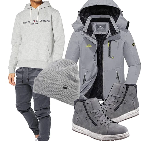 Winter Parka/Regenjacke KEFITEVD kombinieren mit Grau Hut HUF