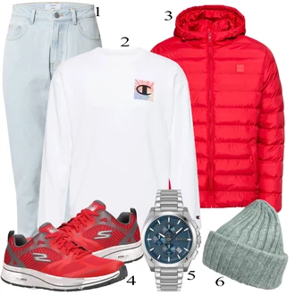 outfit mit Rdeča Zimska Jakna Urban Classics "Vsakdanja oblačila"