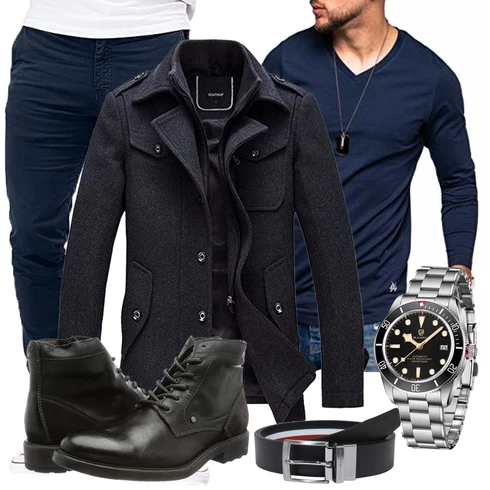 Blau Overall/Wintermantel/Winter Parka YOUTHUP kombinieren mit Schwarz Gürtel Tommy Hilfiger