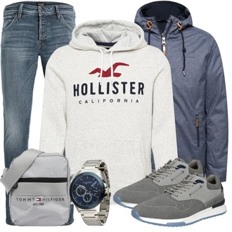 Outfit mit Grau Schuh Sneaker/Leder Sneaker Bullboxer "Freizeit Outfit"