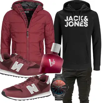 Outfit mit Rot Overall/Winter Parka/Regenjacke Indicode Jeans "Freizeit Outfit"