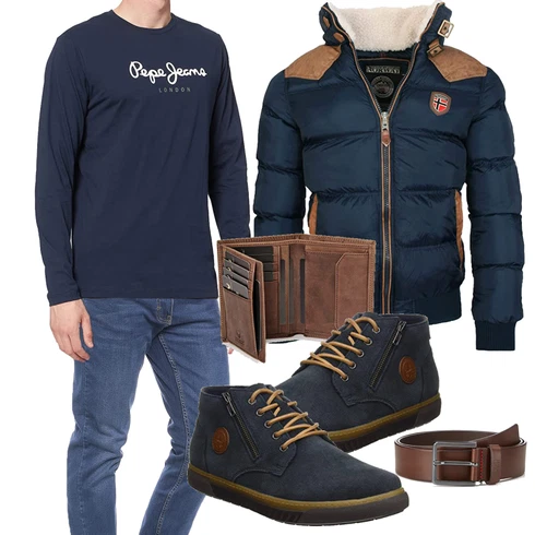 Blau Winter Parka kombinieren mit Gürtel