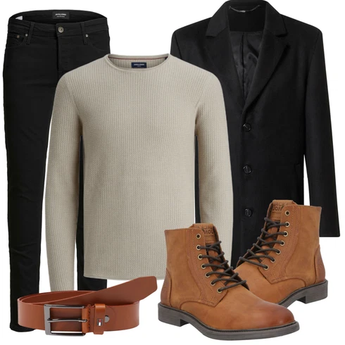 Schwarz Hose Jack & Jones kombinieren mit Weiß/Braun Schuh Stiefel Jack & Jones