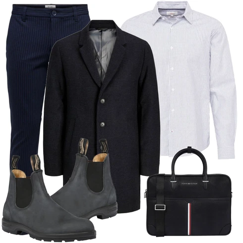 Schwarz SchulterTasche Tommy Hilfiger kombinieren mit Grau Casual Hemd S.Oliver