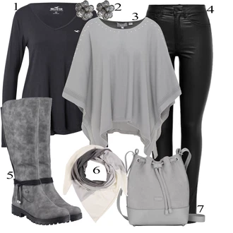 Outfit s Šedá Pončo "Praktický vzhled"