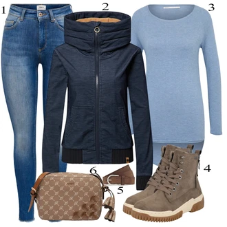 Outfit s Šedá Šněrovací Bota/Zimní bota/Nízká bota na podpatku/Kozačka Šněrovací Kotníková Bota Tom Tailor "Ulice Styl Outfit"