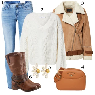 Motorka Outfit s Tmavě hnědá/Béžová/Hnědá Kozačka Bota se širokým nohavici/Kozačka se zipem/Motorkářská bota/Jezdecká Bota/Motorkářská Bota Mustang "Ulice Styl Outfit"Look: Motorka, Jízda na koni, Na Procházku, Turistika