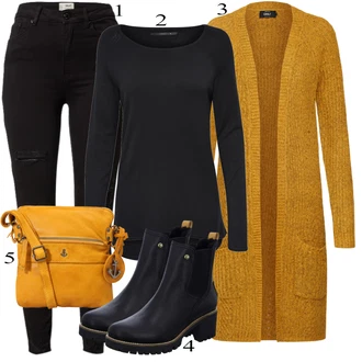 Outfit s Černá/Hnědá Kozačka Chelsea Boty/Kožená bunda/Kotníková Bota s Podšívkou/Kožená kotníková bota Panama Jack "Ulice Styl Outfit"