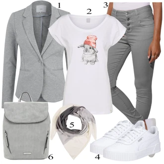 Ležérní outfity Kate s Šedá/Světle šedá Ichi "Ulice Styl Outfit"