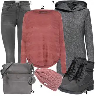 Outfit s Šedá/Tmavě šedá/Tmavě modrá/Tmavě zelená Zimní Kabát Vlněný kabát/Vlněný Fleecový Kabát/Lodenový kabát/Kabát s Kapucí/Pletený Fleecový Kabát Only "Praktický vzhled"