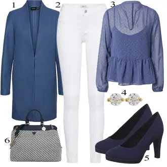 Moderní Outfit s Bílá/Hnědá/Černá Džín s Širokou Nohavicí/Dámské Džíny s Délkou 7/8/Zvonové Džíny/Zkrácené Džíny/Formální Košile/Džíny Culottes/Plisované Džíny Only "Elegantní vzhled"Look: Styl, Cool, Francouzské, Italský, Námořní, Moderní, Mom, Krásný, Španělské, Western, Old Money, 70tá léta