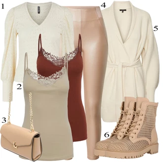 Outfit s Béžová Kozačka Guess "Praktický vzhled"