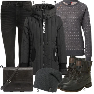 Zima Outfit s Černá Zimní Bund/Zimní punčochy/Zimní legína/Zimní kotníková bota/Zimní Šaty/Zimní Sukně/Zimní Pletené Šaty/Teniska Zimní Tenisky/Zimní čepice/Podzimní bunda/Zimní Kozačka/Zimní Kalhoty/Zimní bota/Bunda Khujo "Ulice Styl Outfit"