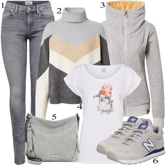 Outfit s Šedá Sportovní Bund Fli Papigu "Ulice Styl Outfit"