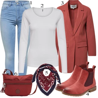 Italský Outfit s Červená/Tmavě červená/Hnědá Chelsea Boty/Gumová Kotníková Bota/Plochá Kotníková Bota/Kotníková Bota s Podšívkou/Kožená bunda Lascana "Praktický vzhled"Look: Cool, Italský, Moderní, Krásný, Venkovní, Chytrý příležitostný, Španělské, Unisex