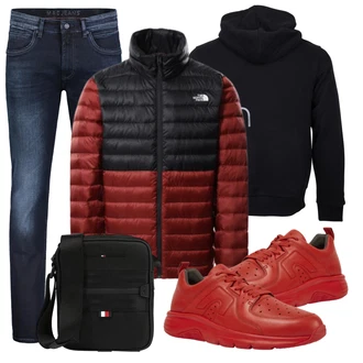 Outfit mit Rot Sneaker Camper "Perfekt für den Winter"