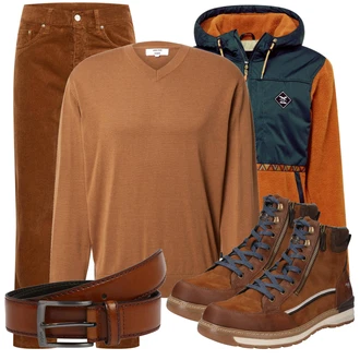 Outfit mit Braun/Grau Strickjacke DAN FOX APPAREL "Perfekt für die Freizeit"