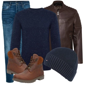 Outfit mit Schwarz Lederjacke Boss "Praktischer Look"