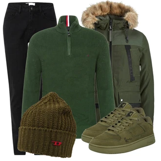 Outfit mit Grün Sneaker/Leder Sneaker Karl Kani "Praktischer Look"