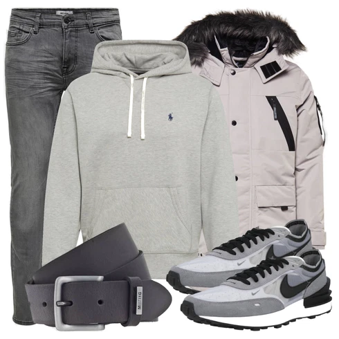 Grau Winterjacke Hollister kombinieren mit Schwarz Gürtel Mustang