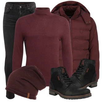 Outfit mit Rot Strickjacke BURTON MENSWEAR LONDON "Praktischer Look"
