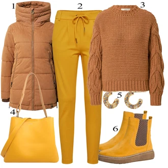 Outfit s Žlutá/Hnědá Ležérní Kalhoty/Žerzejová Kalhoty/Jogger Kalhoty/Sportovní kalhoty/Tréninková Kalhoty/Mrkvová Kalhoty Only "Praktický vzhled"