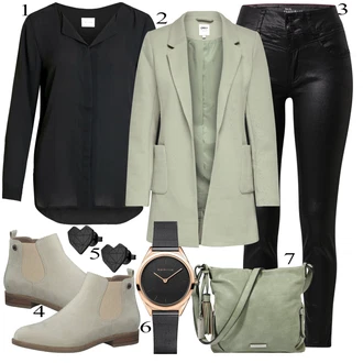 Outfit s Černá Halenka S 3/4 Rukávem/Halenkové Body/Halenka se Stojatým Límcem/Halenka s Dlouhým Rukávem/Tunikové Tričko/Dlouhá Halenka/Businessová Halenka/Slip-on Halenka/Blůza s knoflíčkem Vila "Elegantní vzhled"
