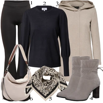 Prošívaný Outfit s Šedá/Hnědá/Béžová/Khaki Scuba Kabát/Pletený Kabát/Kašmírový Kabát/Lehký Kabát/Zimní Kabát Vlněný kabát/Pletený Fleecový Kabát/Vlněný Fleecový Kabát/Lodenový kabát/Kabát s Úzkým Střihem/Kabát s Kapucí Only "Trendový zimní vzhled"