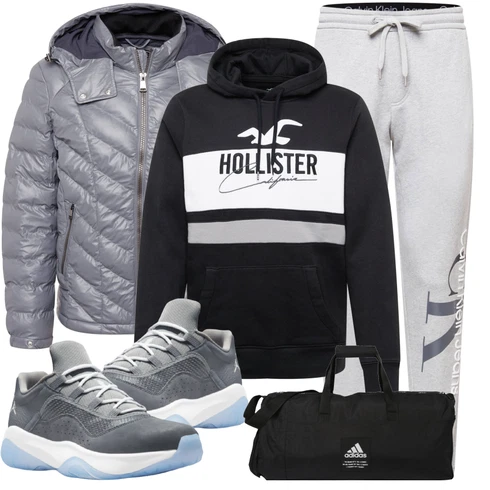Grau Sneaker/Leder Sneaker Jordan kombinieren mit Grau Lederjacke Guess
