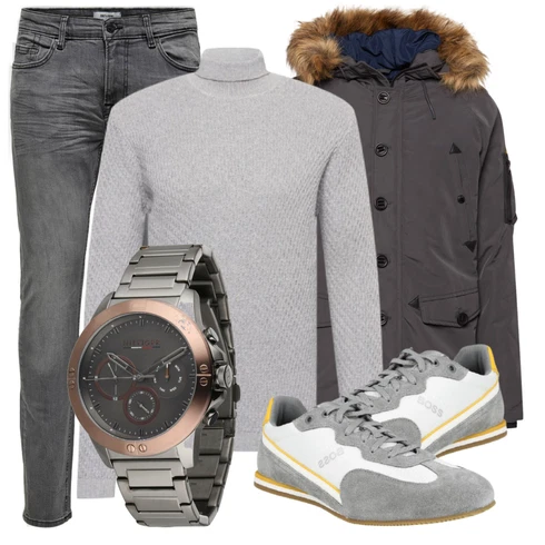 Grau Strickjacke Lindbergh kombinieren mit Grau Hose Only & Sons