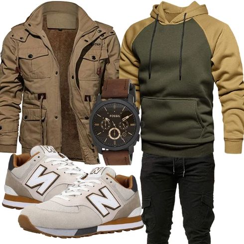 Braun/Grün Jacke Winter Parka KEFITEVD kombinieren