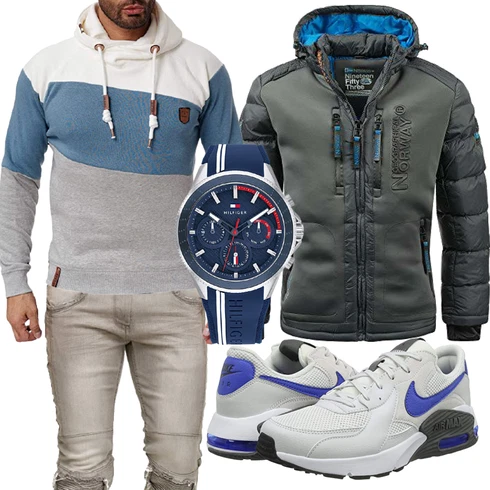Grau/DunkelBlau/Dunkelgrau/Blau/Dunkelgrün Skijacke/Thermojacke/Kunstfaserjacke/Außergewöhnliche Jacke/Trachtenstrickjacke/Hybridjacke/Outdoorjacke/Puffer Jacke/Kapuzenjacke/Isolationsjacke/Winterjacke Geographical Norway kombinieren