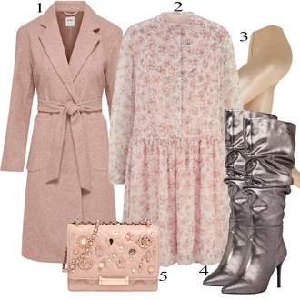 Outfit s Šedá Slim Fit Džíny/Dlouhé Šaty/Dlouhá tylová sukně/Svetrové Šaty/Dlouhý Zimní Kabát/Zimní Pletené Šaty/Dlouhé Kardigany/Dlouhý Svetr Heine "Trendový zimní vzhled"