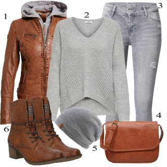 Glamourové Outfit s Šedá/Světle šedá Džíny s Rozparkem/Dámské Džíny s Délkou 7/8/Push up Džín/Kotníková Bota/Capri Džíny/Zkrácené Džíny/Kožená bunda/Kožené bundy/Džíny s Dírou LTB "Ulice Styl Outfit"Look: Styl, Glamourové