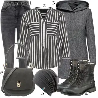 Outfit s Šedá/Tmavě šedá/Tmavě modrá/Tmavě zelená Zimní Kabát Vlněný kabát/Vlněný Fleecový Kabát/Lodenový kabát/Kabát s Kapucí/Pletený Fleecový Kabát Only "Ulice Styl Outfit"