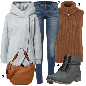 Outfit s Hnědá/Červená Pletený Oděv Object "Praktický vzhled"