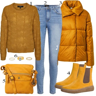 Outfity na zimu s ?lutá Pletený Od?v VERO MODA "Ulice Styl Outfit"