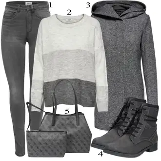 Outfit s Šedá/Tmavě šedá/Tmavě modrá/Tmavě zelená Zimní Kabát Vlněný kabát/Vlněný Fleecový Kabát/Lodenový kabát/Kabát s Kapucí/Pletený Fleecový Kabát Only "Ulice Styl Outfit"