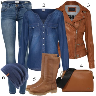 Outfit s Modrá/Tmavě Modrá/Světle Modrá Halenka Džínsová Blůza JdY "Zimní outfity"