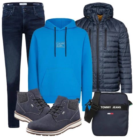 Schwarz Stiefel/Winterschuh/Winter Parka Rieker kombinieren