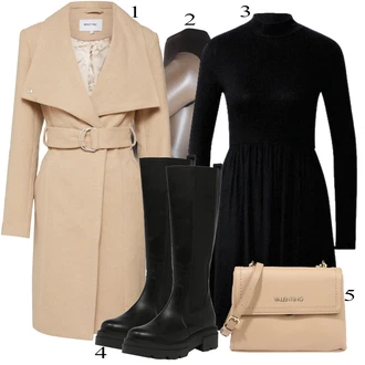 Outfity na zimu Ke kolenům Viskóza s Černá Zimní šaty s dlouhým rukávem/Skater šaty/Šaty S Vysokým Výstřihem/Šaty S Rolákem About You "Ulice Styl Outfit"